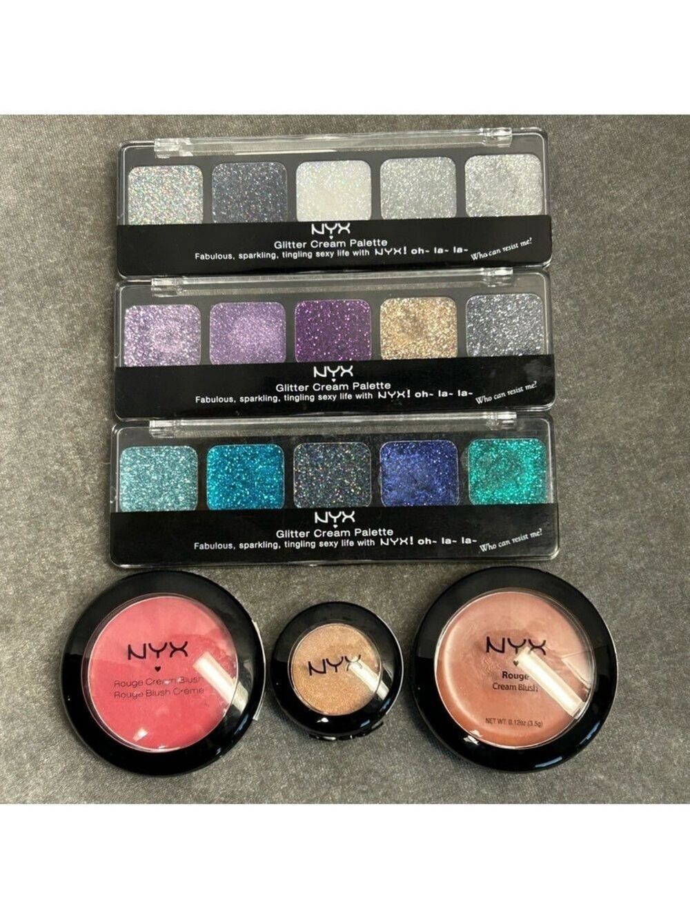 NYX Glitter Cream Palette and Rouge Blush Set bundle